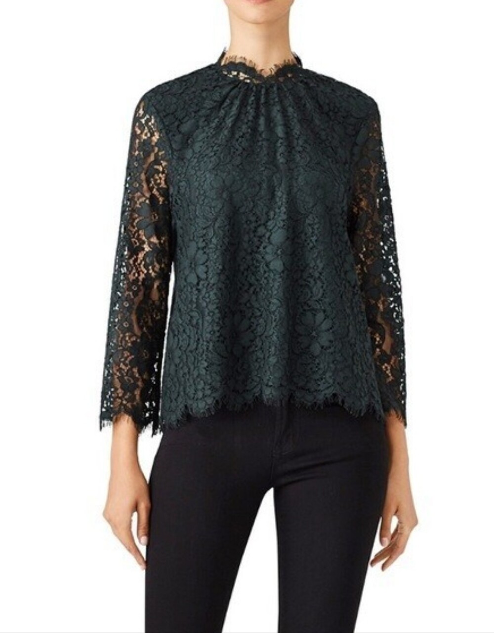 Hot Deal 🔥 Joie Dark Green Lace High-Neck Blouse - Size Small